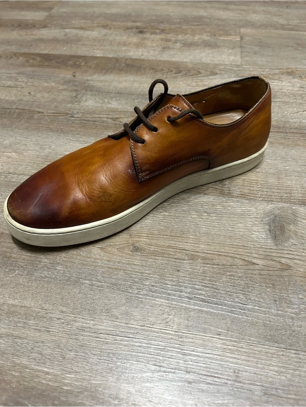 Magnanni Men’s Size 10.5 Cognac Brown Leather Lace-Up Slip-On Sneakers
